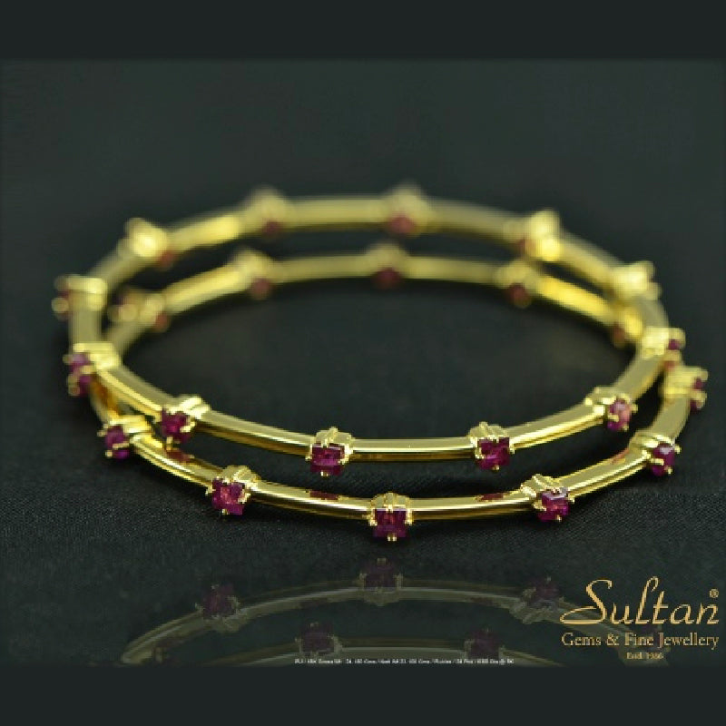 18K Bangle Pair Yellow Gold Ruby | Daily Wear Fine Jewellery