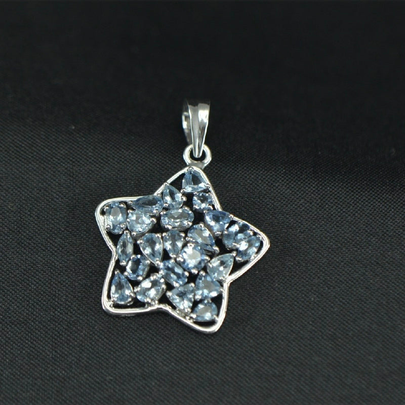 18K White Gold Aquamarine Star Pendant | Festive Wear Fine Jewellery