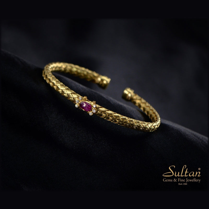 22K Yellow Gold Diamond Ruby Braided Bracelet | Festive Wear Fine Jewellery