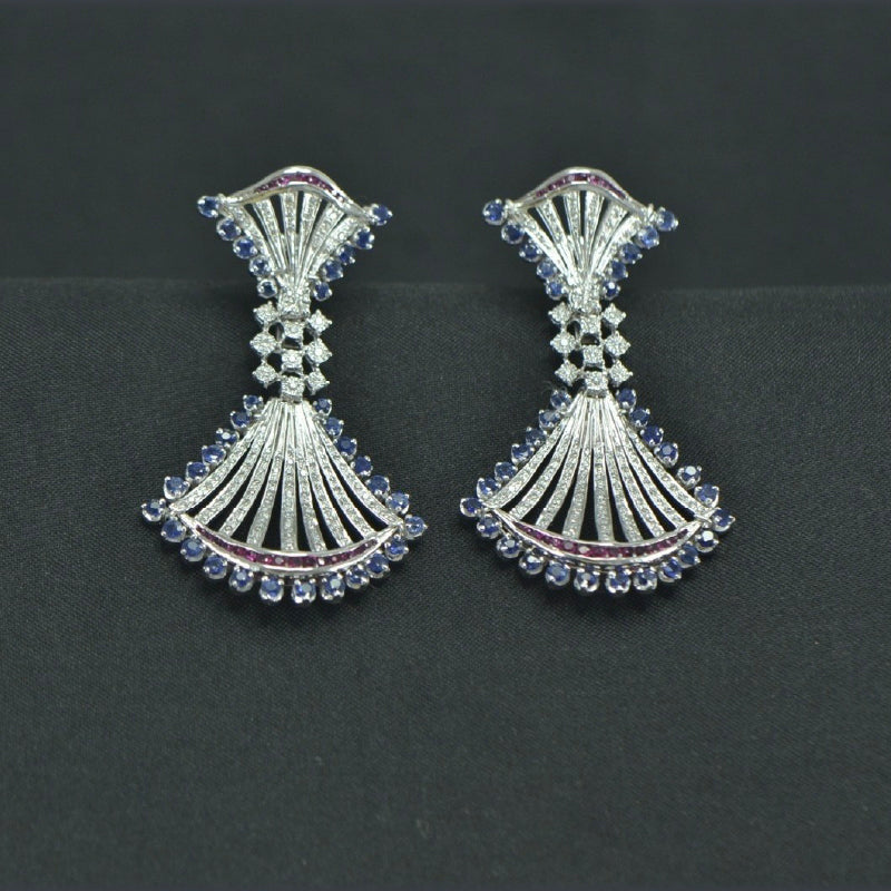 18K Earring White Gold Ruby Diamond Sapphire | Festive Wear Fine Jewellery