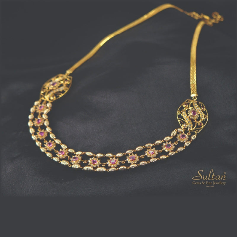 22K Yellow Gold Diamond Ruby Necklace | Festive Wear Fine Jewellery