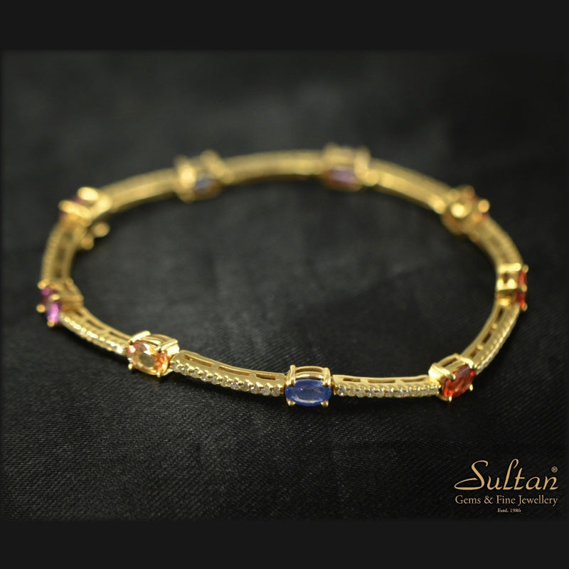 18K Yellow Gold Multi Colour Sapphire Diamond Bracelet | Festive Wear Fine Jewellery