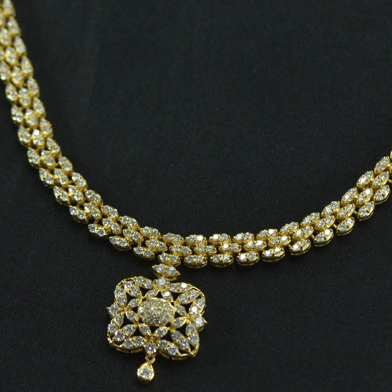 22K Yellow Gold Diamond Square Pendant Necklace | Festive Wear Fine Jewellery