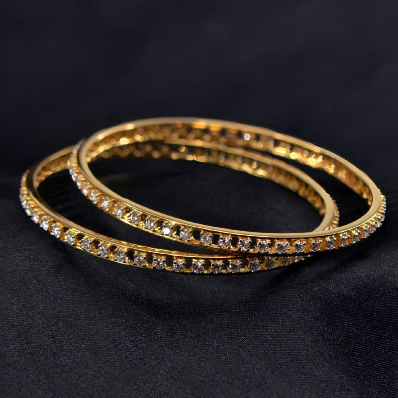18K Yellow Gold Diamond Bangle Pair | Festive Wear Fine Jewellery