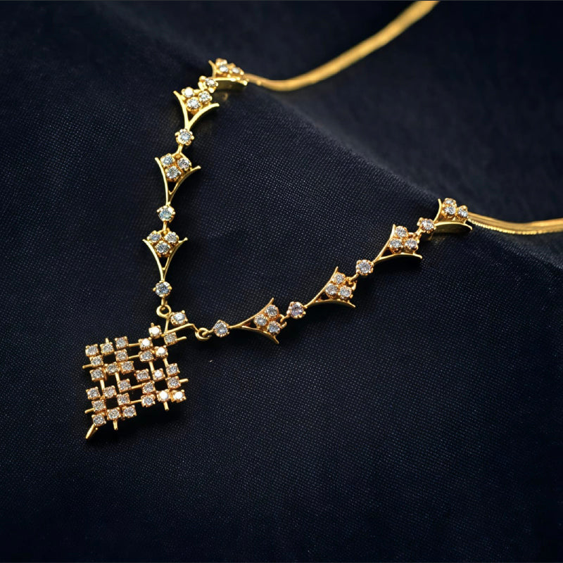 22K Yellow Gold Diamond Necklace with Pendant | Festive Wear Fine Jewellery