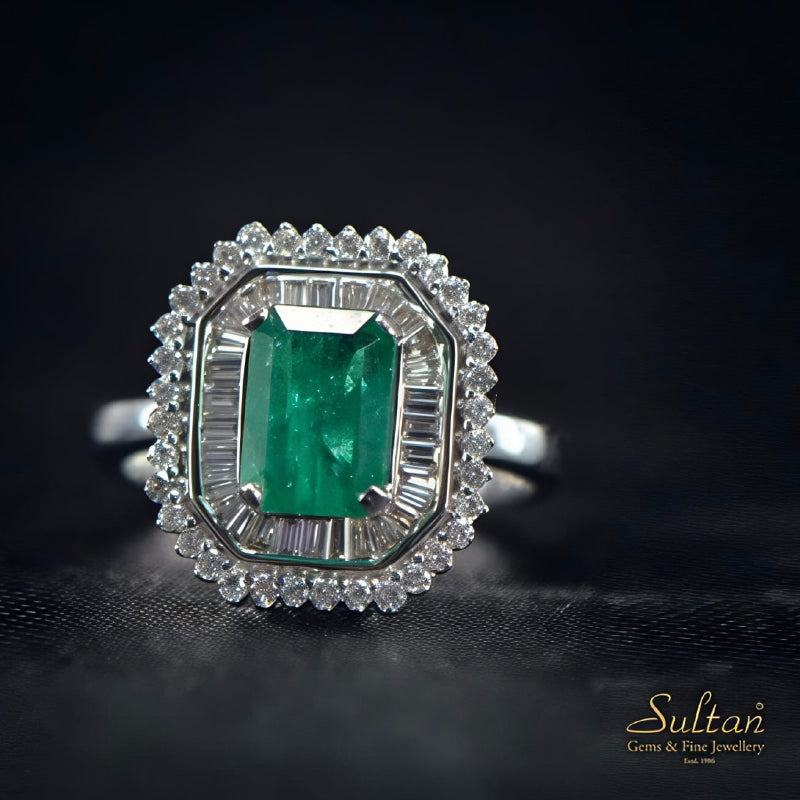 18K White Gold Diamond Emerald Ring | Festive Wear Fine Jewellery