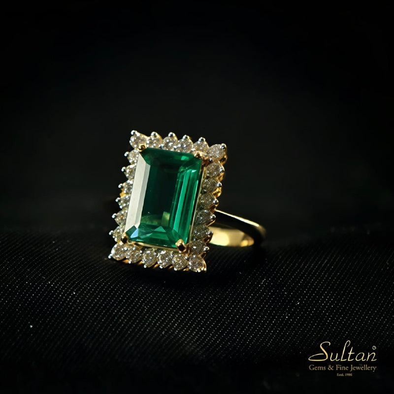 18K Yellow Gold Emerald Diamond Ring | Festive Wear Fine Jewellery