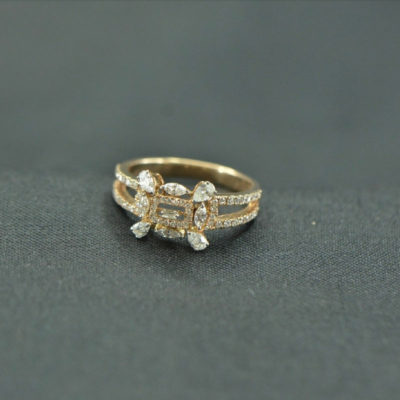 18K Ring Yellow Gold Diamond Square Ring | Festive Wear Fine Jewellery