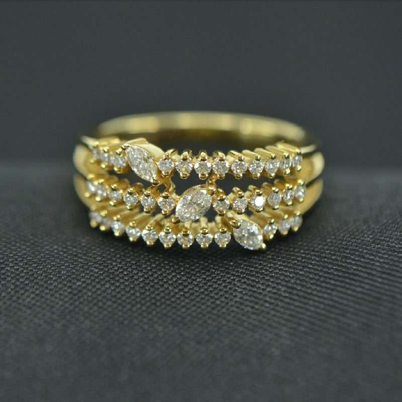 18K Ring Yellow Gold Diamond Ring | Festive Wear Fine Jewellery