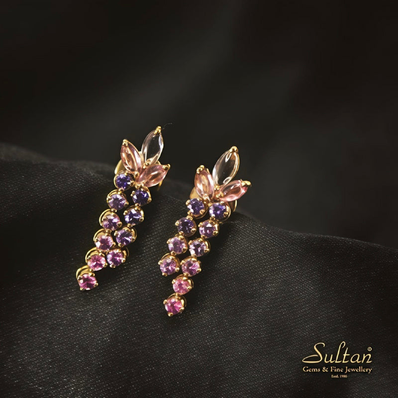 18K Earring Yellow Gold Multi Colour Ombre Sapphire Dangler | Festive Wear Fine Jewellery