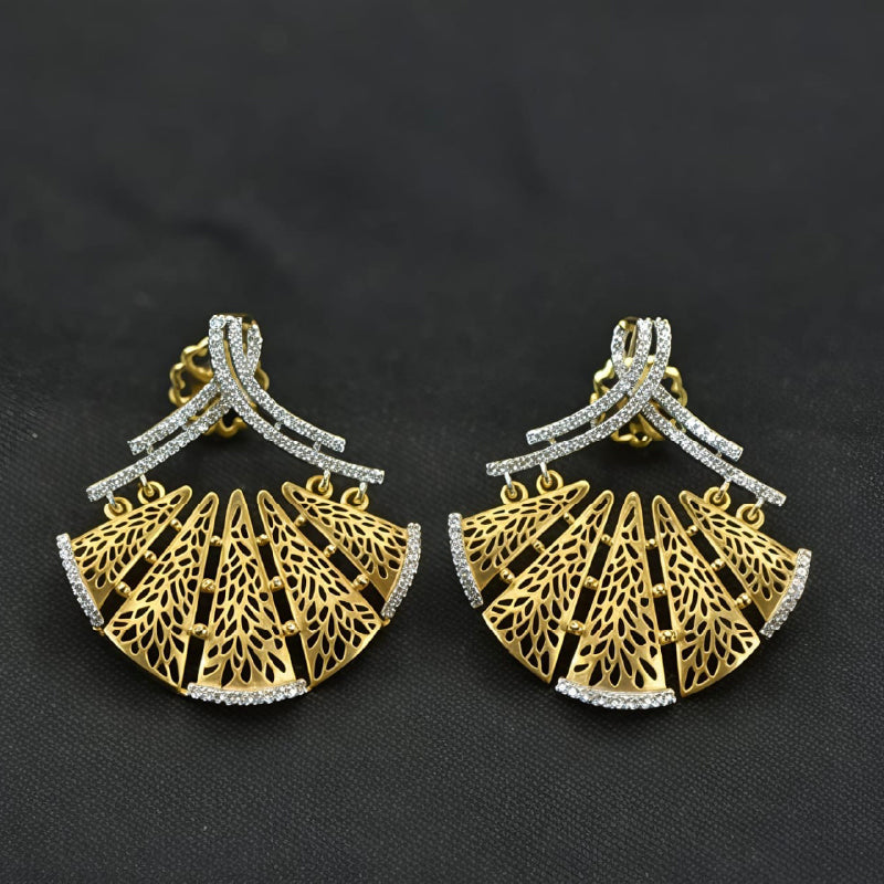 18K Earring Yellow Gold Diamond Filigree Earstud | Daily Wear Fine Jewellery