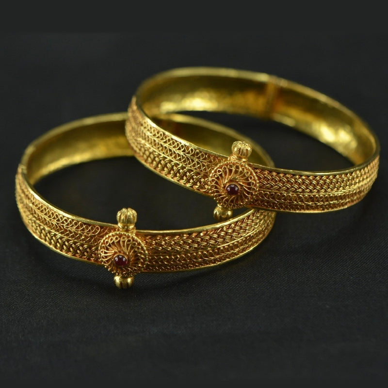 22K Yellow Gold Single Ruby Bangle Pair | Festive Wear Fine Jewellery