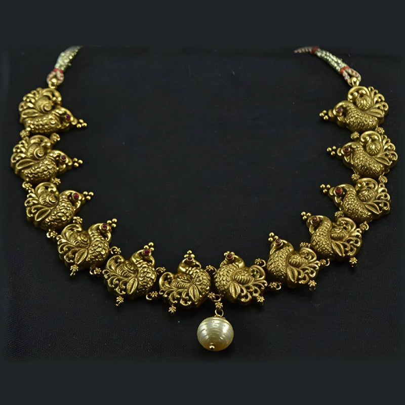 22K Yellow Gold Annam Ruby Pearl Necklace | Festive Wear Fine Jewellery