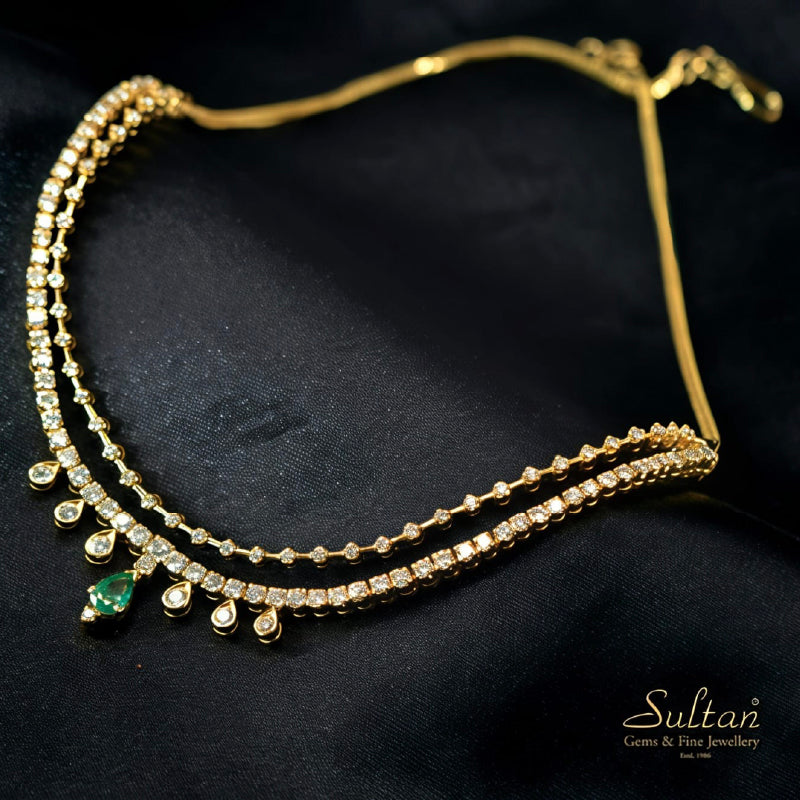 18K Yellow Gold Emerald Diamond Necklace | Festive Wear Fine Jewellery
