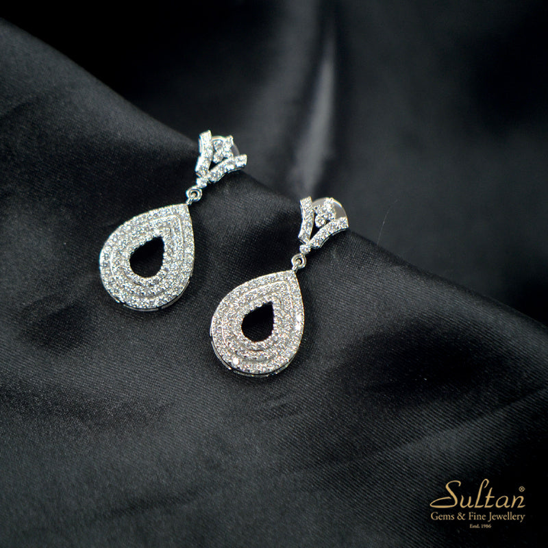18K Earring White Gold Diamond Dangler | Festive Wear Fine Jewellery