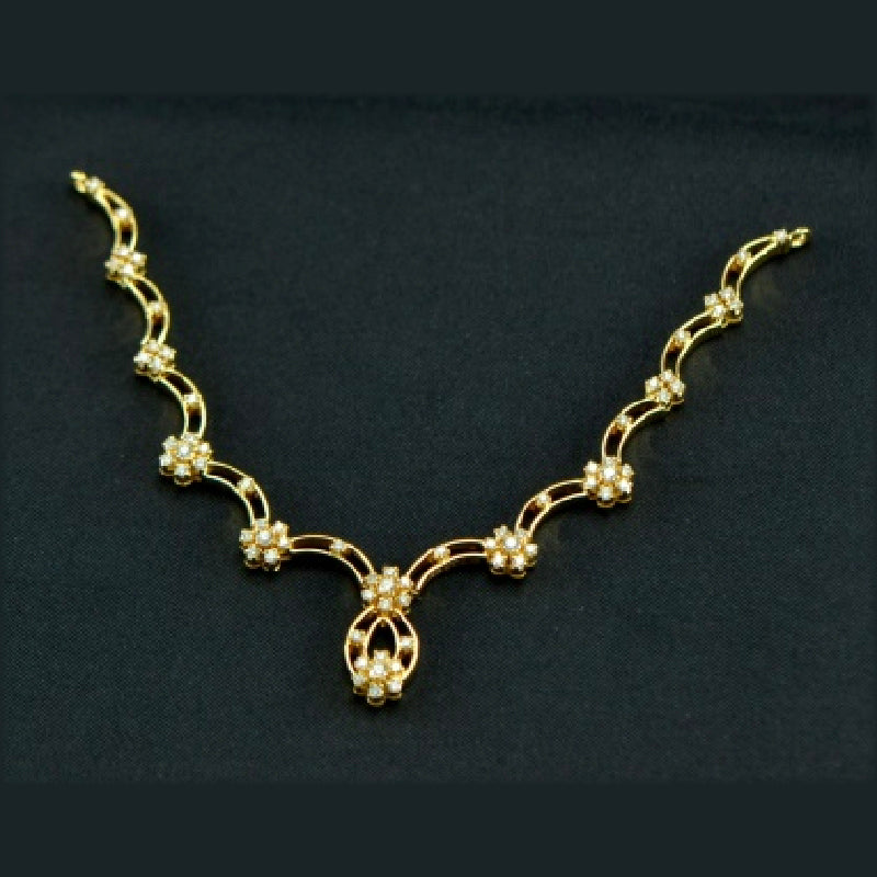 18K Yellow Gold Half moon and Flower Diamond Necklace | Festive Wear Fine Jewellery