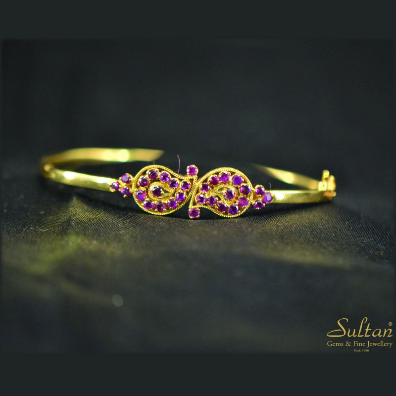 22K Yellow Gold Ruby Paisley Bracelet | Festive Wear Fine Jewellery