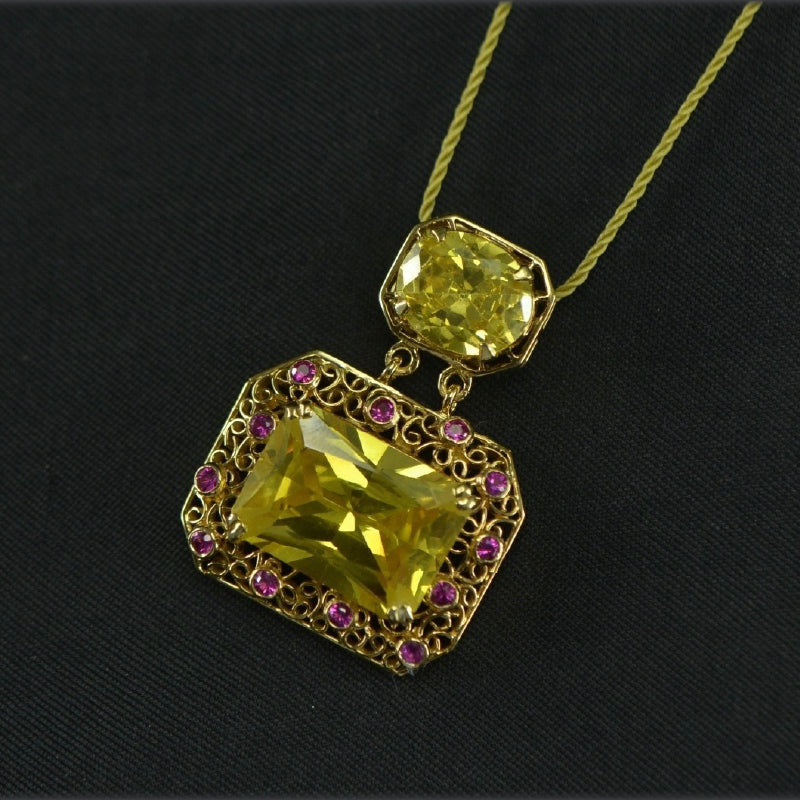 18K Yellow Gold Citrine Ruby Pendant | Festive Wear Fine Jewellery