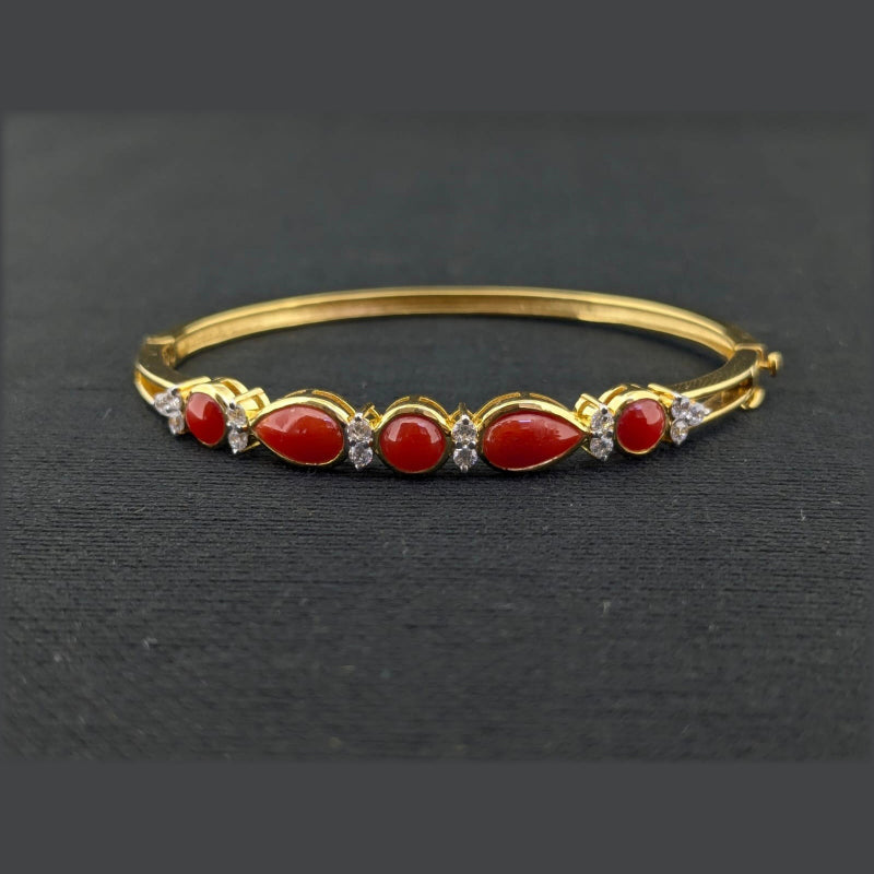18K Yellow Gold Single Red Coral Diamond | Festive Wear Fine Jewellery