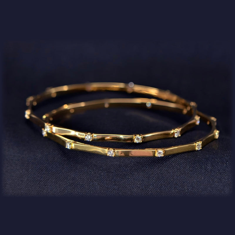 18K Yellow Gold Diamond Bangle Pair | Daily Wear Fine Jewellery
