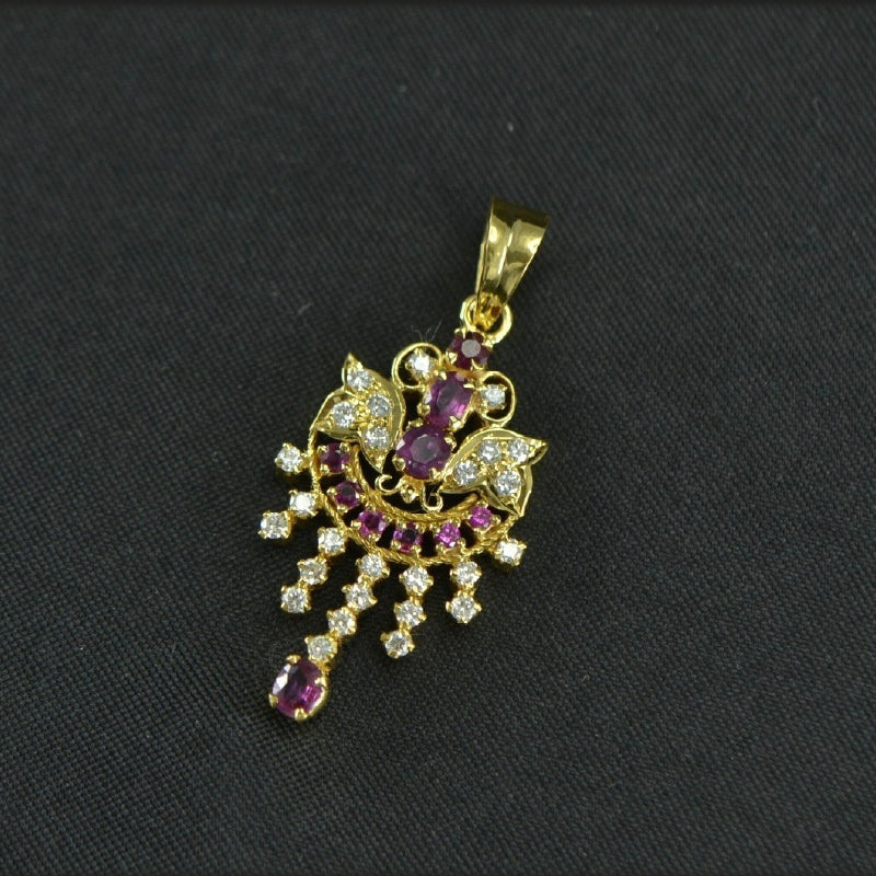 18K Yellow Gold Diamond Ruby Pendant | Festive Wear Fine Jewellery