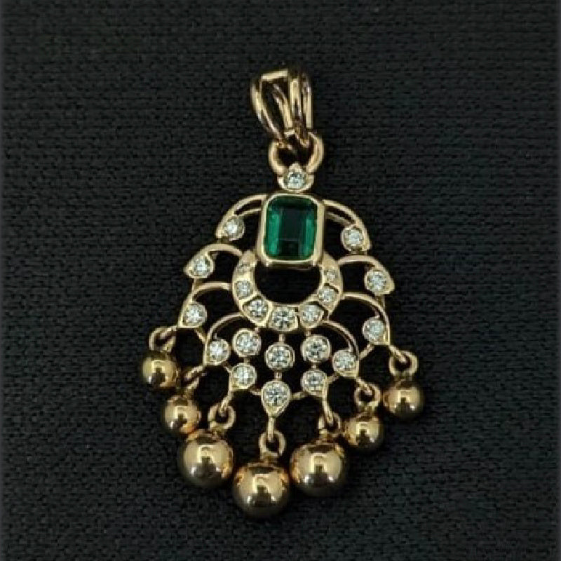 22K Yellow Gold Diamond Emerald Pendant | Festive Wear Fine Jewellery