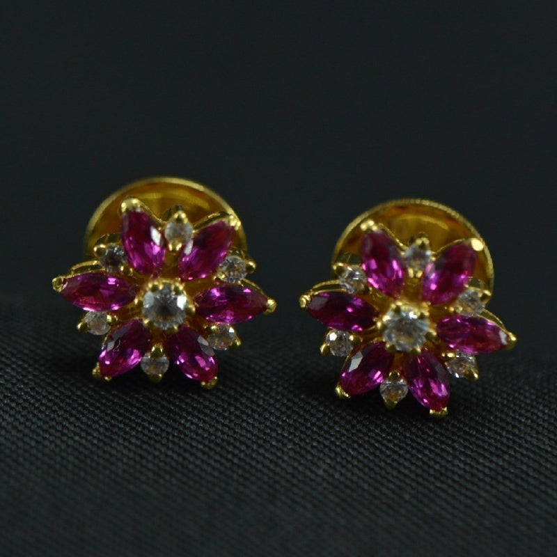 18K Earring Yellow Gold Diamond Ruby Stud | Daily Wear Fine Jewellery