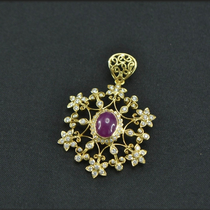 22K Yellow Gold Diamond Ruby Pendant | Festive Wear Fine Jewellery