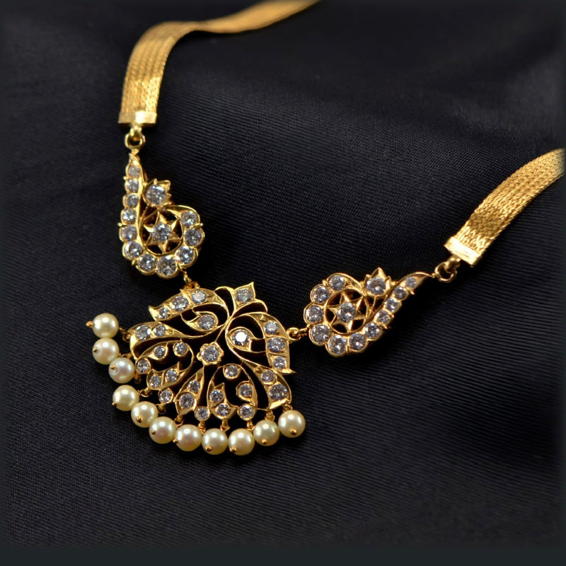 22K Yellow Gold Diamond Pearl Pendant | Festive Wear Fine Jewellery