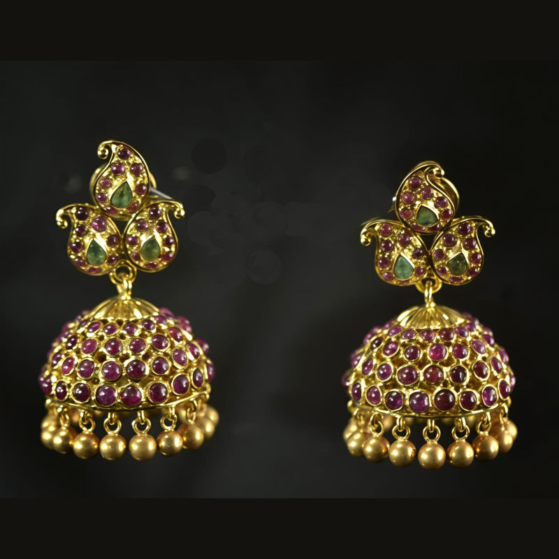 22K Earring Yellow Gold Ruby Emerald Jhumka | Festive Wear Fine Jewellery