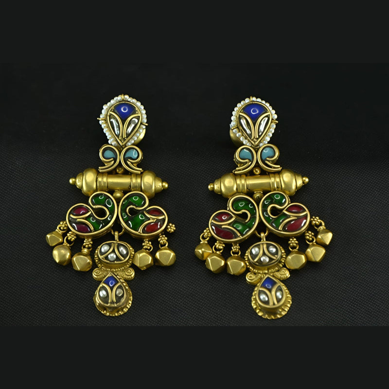 22K Earring Yellow Gold Antique Enamel Dangler | Festive Wear Fine Jewellery