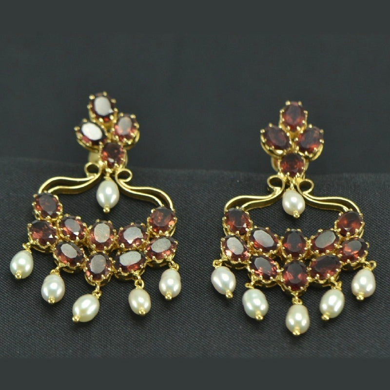 22K Earring Yellow Gold Garnet Pearl Dangler | Festive Wear Fine Jewellery