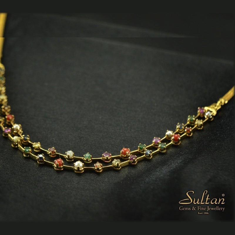 18K Yellow Gold Navaratnam Necklace | Festive Wear Fine Jewellery
