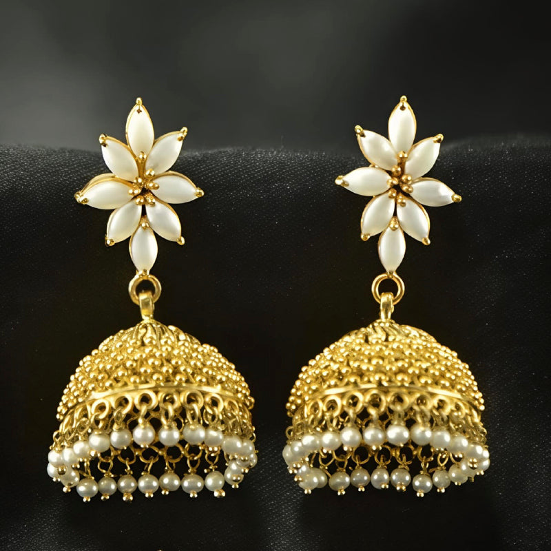 22K Earring Yellow Gold Pearl Jhumka | Festive Wear Fine Jewellery