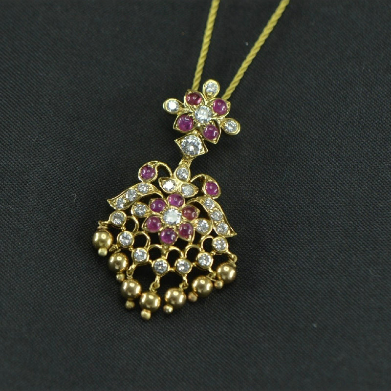 22K Yellow Gold Diamond Ruby Pendant | Festive Wear Fine Jewellery