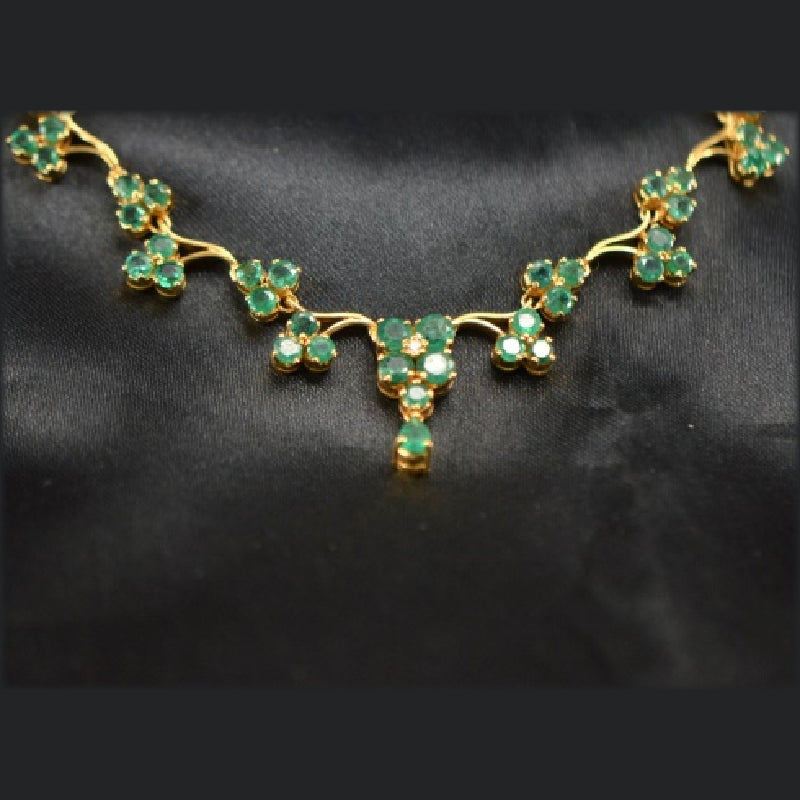 18K Yellow Gold Emerald Necklace | Festive Wear Fine Jewellery
