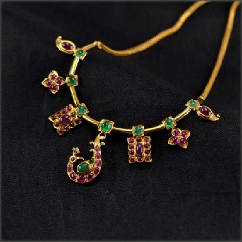 22K Yellow Gold Ruby Emerald Necklace | Festive Wear Fine Jewellery