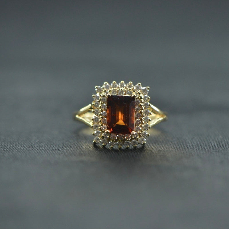 18K Ring Yellow Gold Garnet Diamond Ring | Festive Wear Fine Jewellery