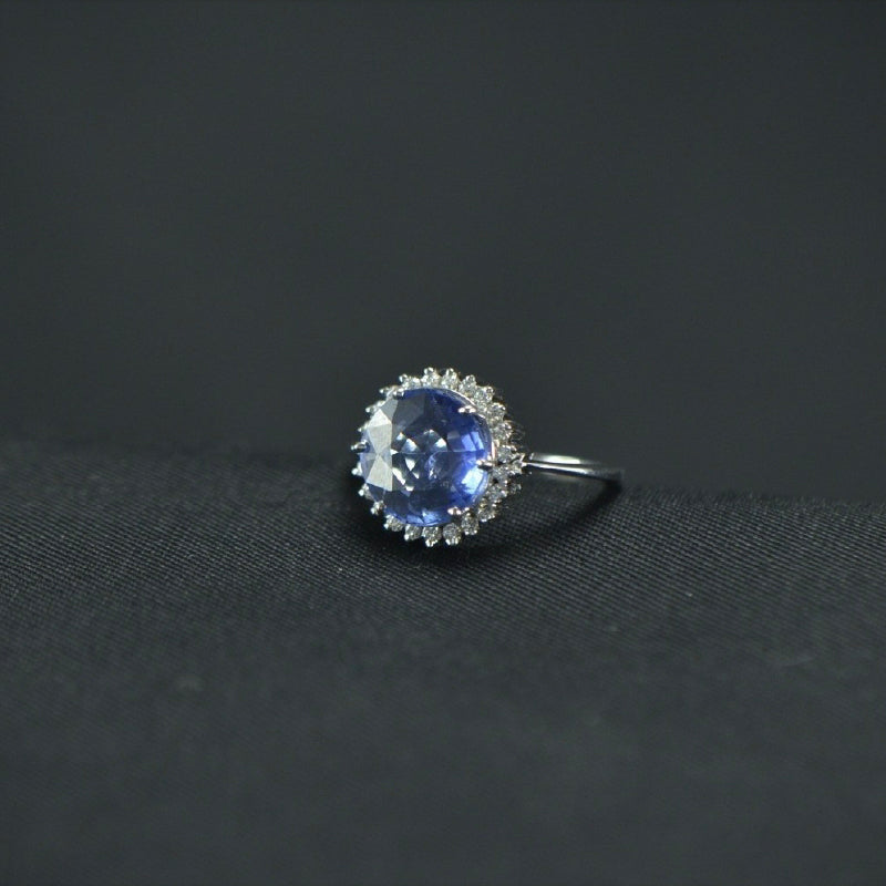 18K Ring White Gold Blue Sapphire Diamond Ring | Daily Wear Fine Jewellery
