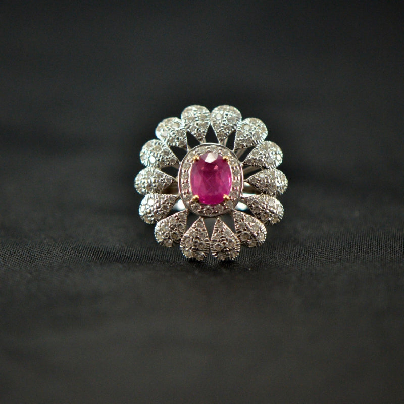 18K Ring White Gold Ruby Diamond Petal Ring | Festive Wear Fine Jewellery