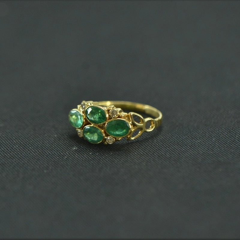 18K Ring Yellow Gold Bezel Emerald Diamond Ring | Daily Wear Fine Jewellery