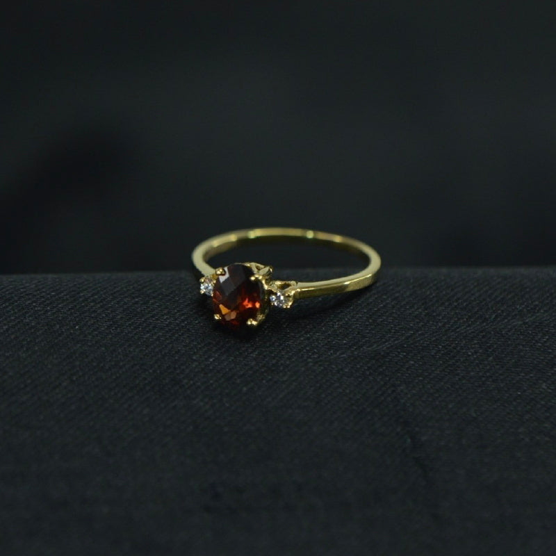 18K Ring Yellow Gold Red Garnet Diamond Ring | Daily Wear Fine Jewellery