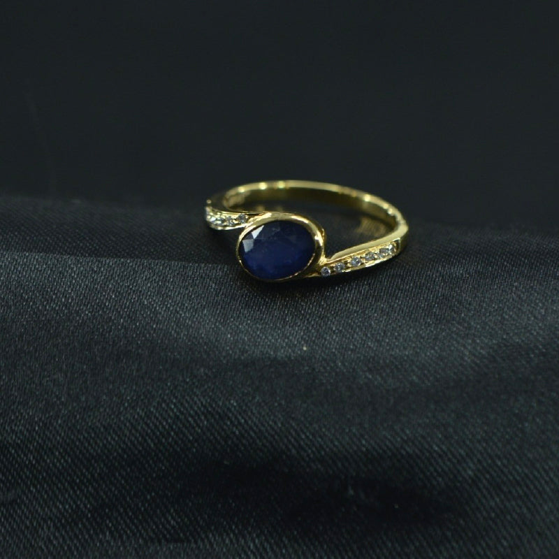 18K Ring Yellow Gold Blue Sapphire Diamond Ring | Daily Wear Fine Jewellery