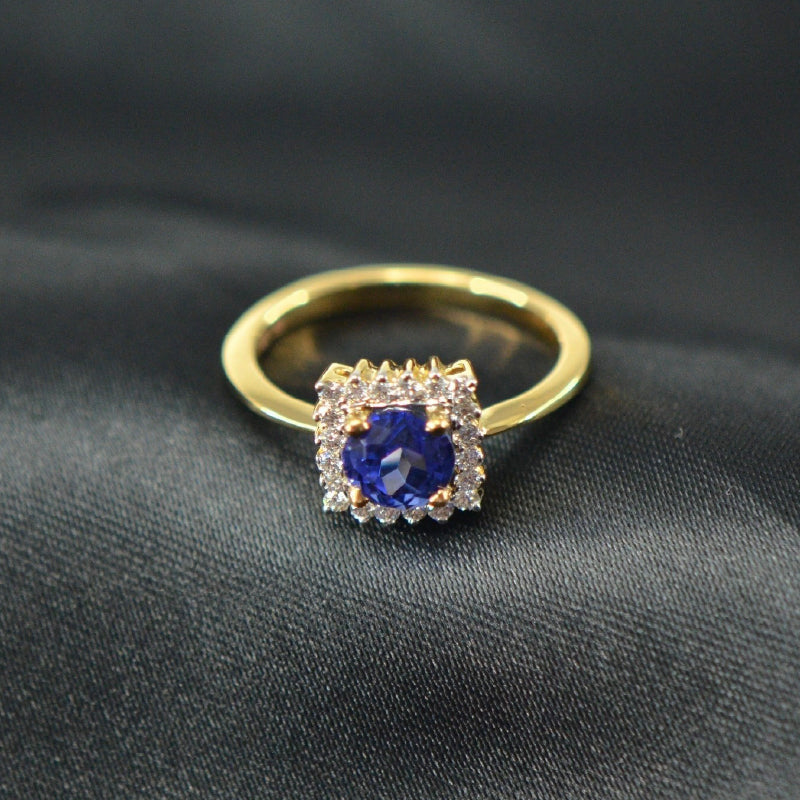 18K Ring Yellow Gold Tanzanite Diamond Ring | Daily Wear Fine Jewellery