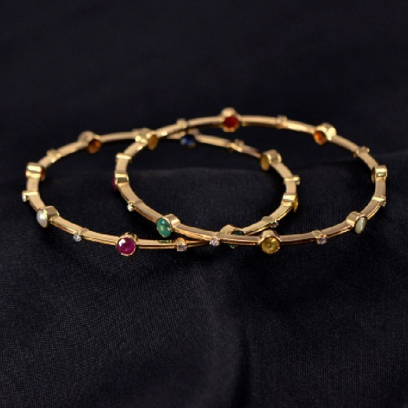 18K Bangle Yellow Gold Diamond Colour Stone | Daily Wear Fine Jewellery