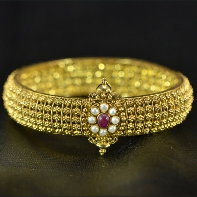 22K Bangle Yellow Gold Ruby Pearl | Festive Wear Fine Jewellery
