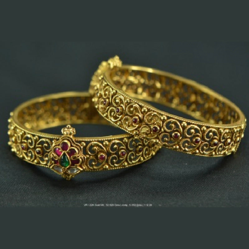 22K Bangle Pair Yellow Gold Ruby Emerald Polki Diamond | Festive Wear Fine Jewellery