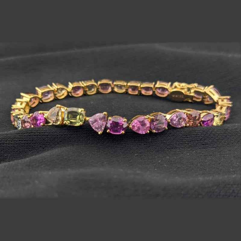 18K Yellow Gold Multi Colour Sapphire Bracelet | Festive Wear Fine Jewellery