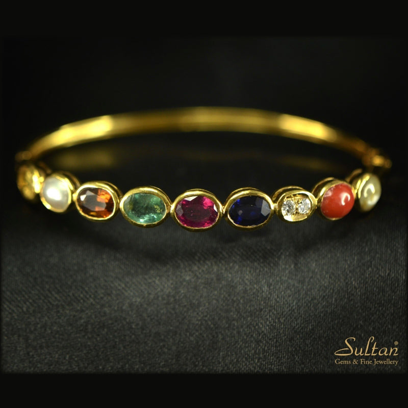 18K Yellow Gold Navaratna Bracelet | Festive Wear Fine Jewellery