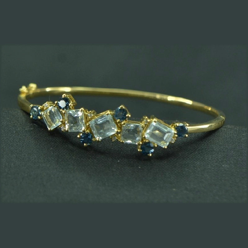 18K Yellow Gold Aquamarine Sapphire Bracelet | Festive Wear Fine Jewellery